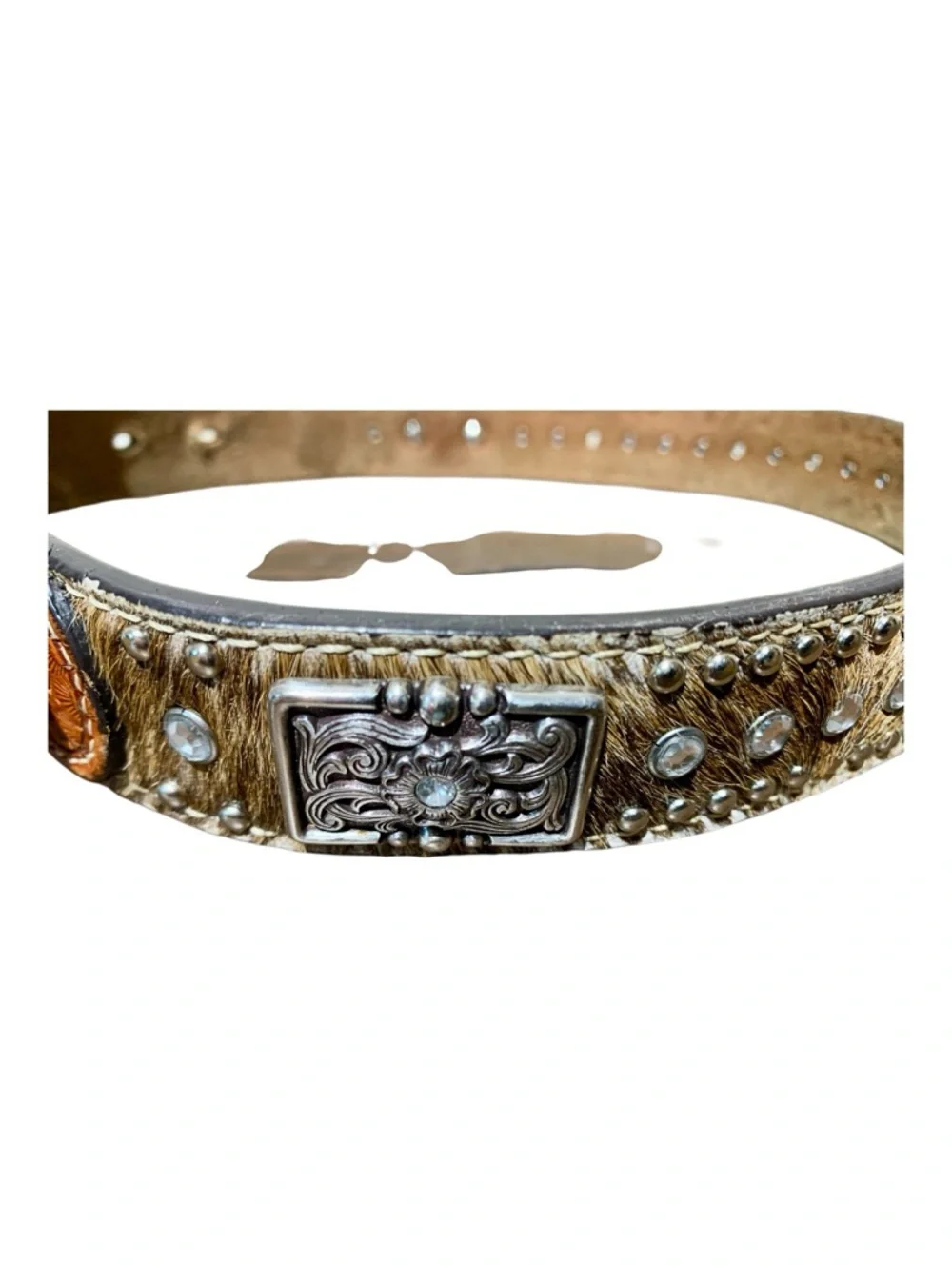 Kids Western Core Leather Belt With Silver Accents Size 24”